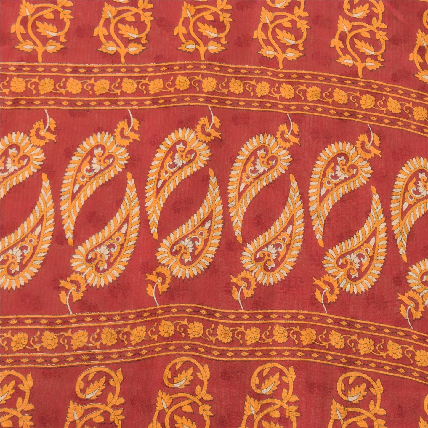 Sanskriti Vintage Sarees Peach/Red Pure Cotton Printed Sari Floral Craft Fabric