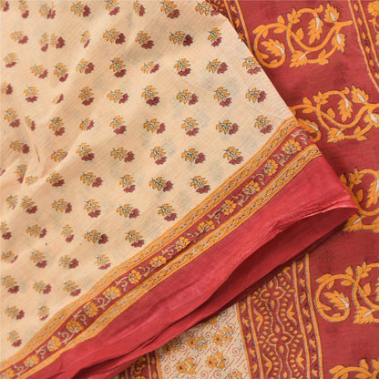 Sanskriti Vintage Sarees Peach/Red Pure Cotton Printed Sari Floral Craft Fabric