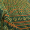 Sanskriti Vintage Sarees Green/Orange Kantha Printed Pure Cotton Sari 5yd Fabric