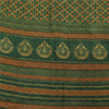 Sanskriti Vintage Sarees Green/Orange Kantha Printed Pure Cotton Sari 5yd Fabric