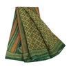 Sanskriti Vintage Sarees Green/Orange Kantha Printed Pure Cotton Sari 5yd Fabric