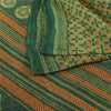 Sanskriti Vintage Sarees Green/Orange Kantha Printed Pure Cotton Sari 5yd Fabric