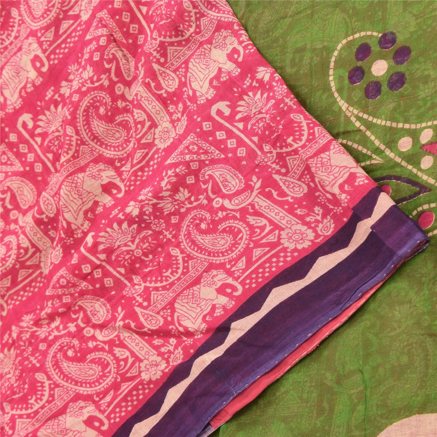 Sanskriti Vintage Sarees Pink Pure Cotton Peacock Printed Sari 5yd Craft Fabric