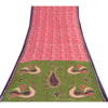 Sanskriti Vintage Sarees Pink Pure Cotton Peacock Printed Sari 5yd Craft Fabric