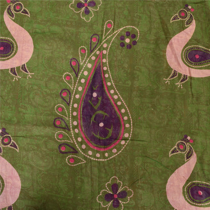 Sanskriti Vintage Sarees Pink Pure Cotton Peacock Printed Sari 5yd Craft Fabric