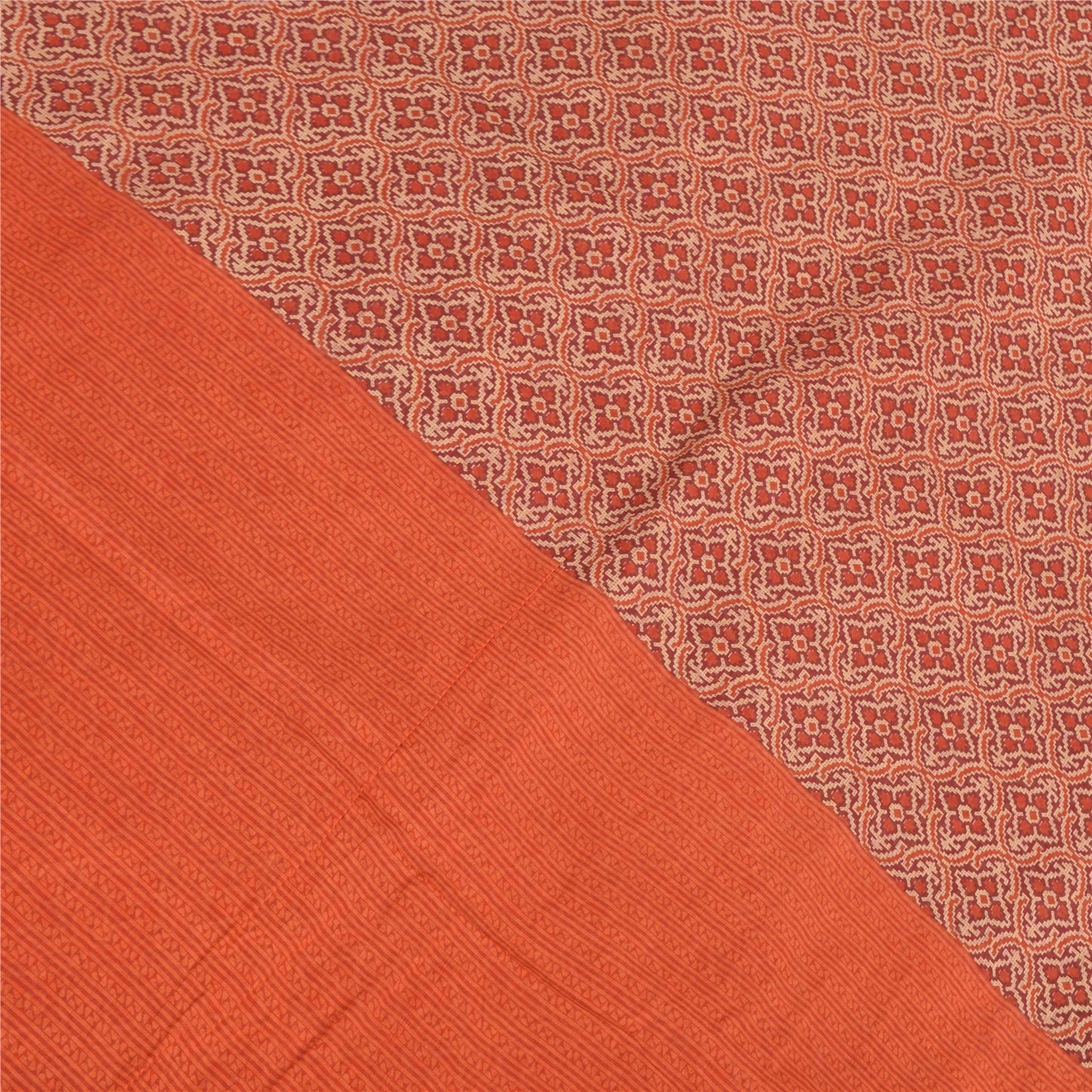 Sanskriti Vintage Sarees Red/Orange Pure Cotton Printed Sari 5yd Craft Fabric