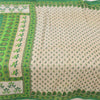 Sanskriti Vintage Sarees Ivory/Green Pure Cotton Printed Sari 5yd Craft Fabric