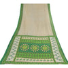 Sanskriti Vintage Sarees Ivory/Green Pure Cotton Printed Sari 5yd Craft Fabric