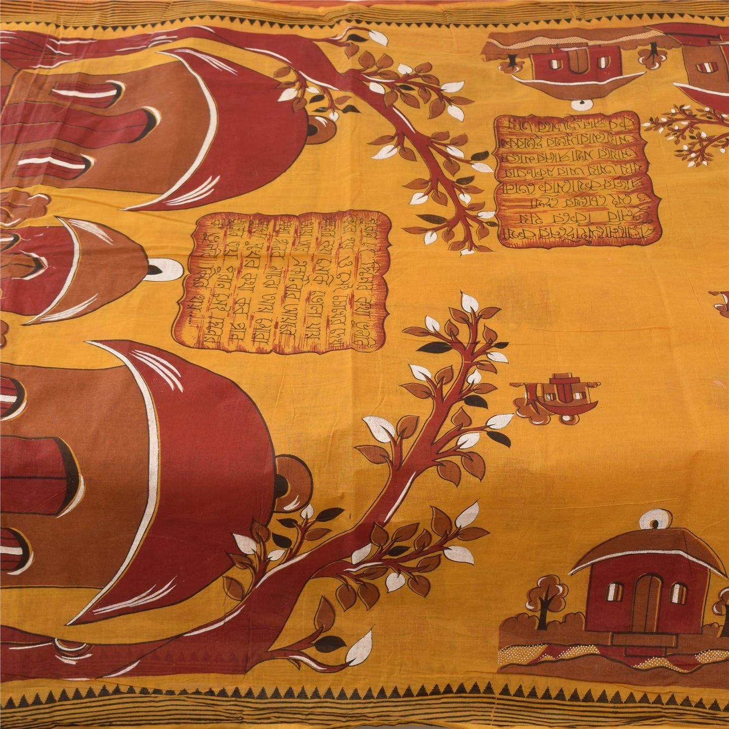 Sanskriti Vintage Sarees Saffron 100% Pure Cotton Printed Sari 5yd Craft Fabric