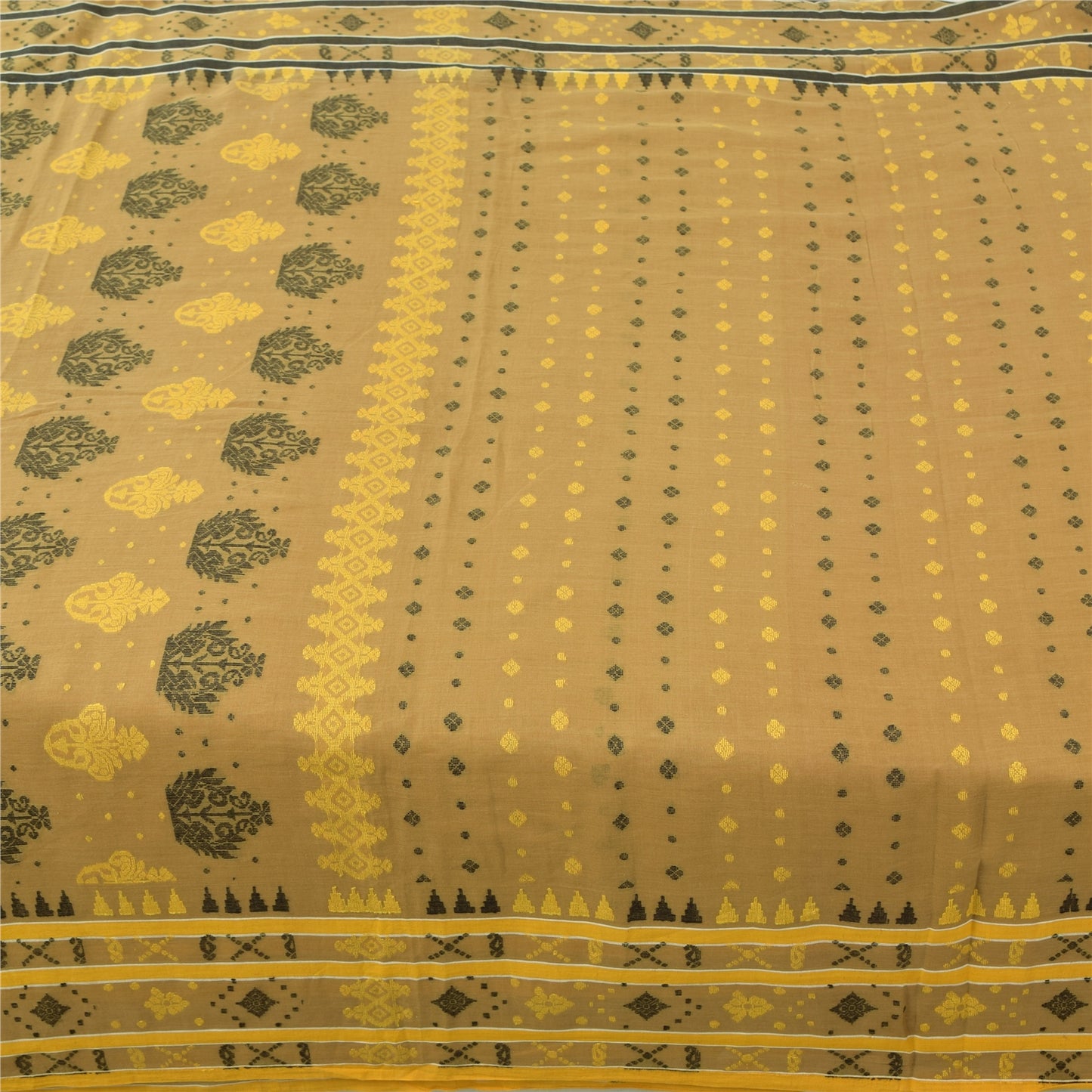 Sanskriti Vintage Sarees Brown Tant Hand Woven Pure Cotton Sari 5yd Craft Fabric