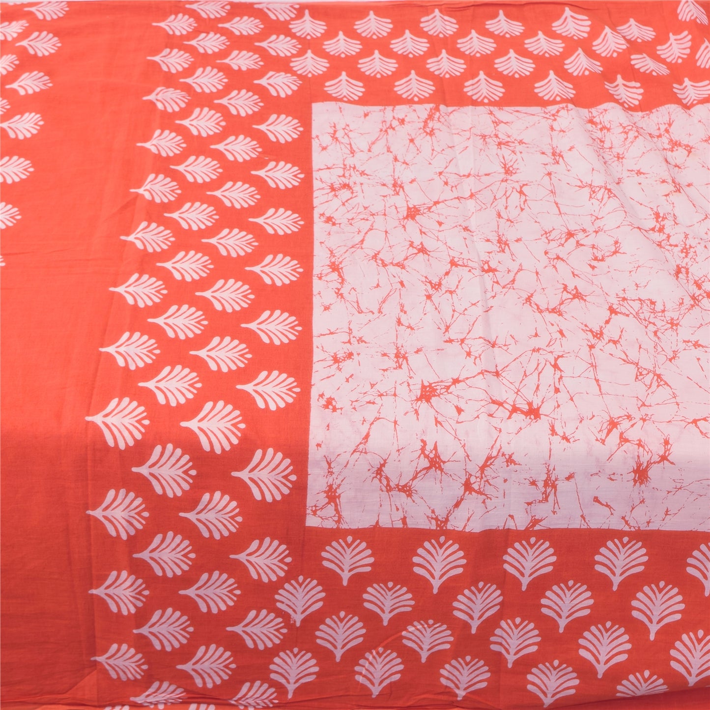 Sanskriti Vintage Sarees Pink/Orange Batik Printed Pure Cotton Sari 5yd Fabric