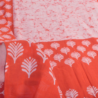 Sanskriti Vintage Sarees Pink/Orange Batik Printed Pure Cotton Sari 5yd Fabric