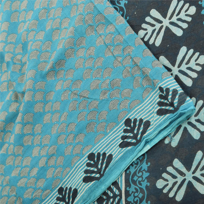 Sanskriti Vintage Sarees Indian Blue Pure Cotton Printed Sari 5yd Craft Fabric