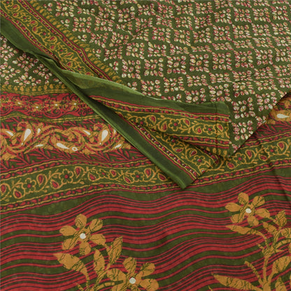 Sanskriti Vintage Sarees Indian Green Pure Cotton Printed Sari 5yd Craft Fabric