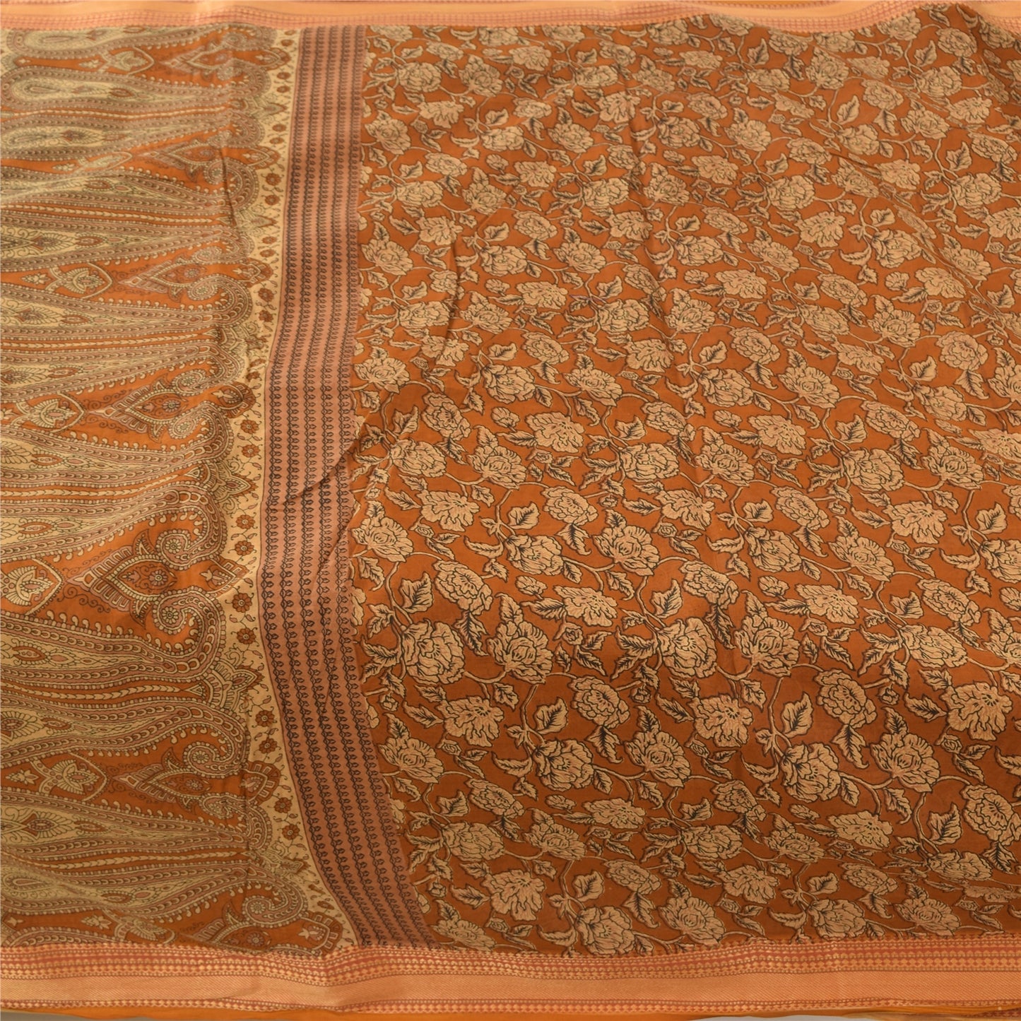 Sanskriti Vintage Sarees Indian Orange Pure Cotton Printed Sari 5yd Craft Fabric