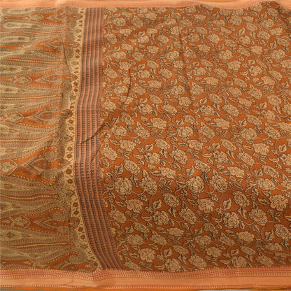 Sanskriti Vintage Sarees Indian Orange Pure Cotton Printed Sari 5yd Craft Fabric