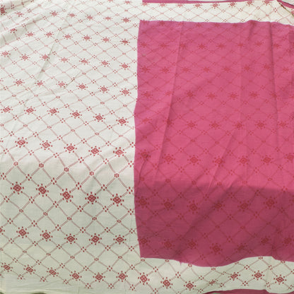 Sanskriti Vintage Sarees Pink/White Pure Cotton Printed Sari 5yd Craft Fabric