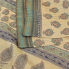 Sanskriti Vintage Sarees Indian Cream Pure Cotton Printed Sari 5yd Craft Fabric