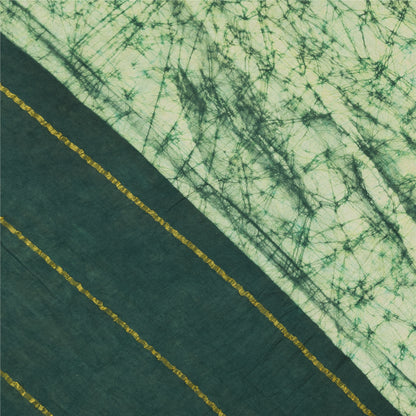 Sanskriti Vintage Sarees Green Zari Woven Pure Cotton Print Sari Craft Fabric