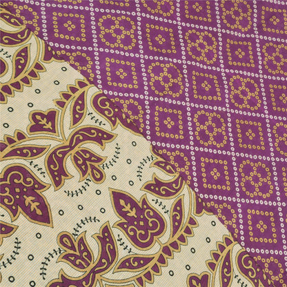 Sanskriti Vintage Sarees Purple Bandhani Print Pure Cotton Sari 5yd Craft Fabric