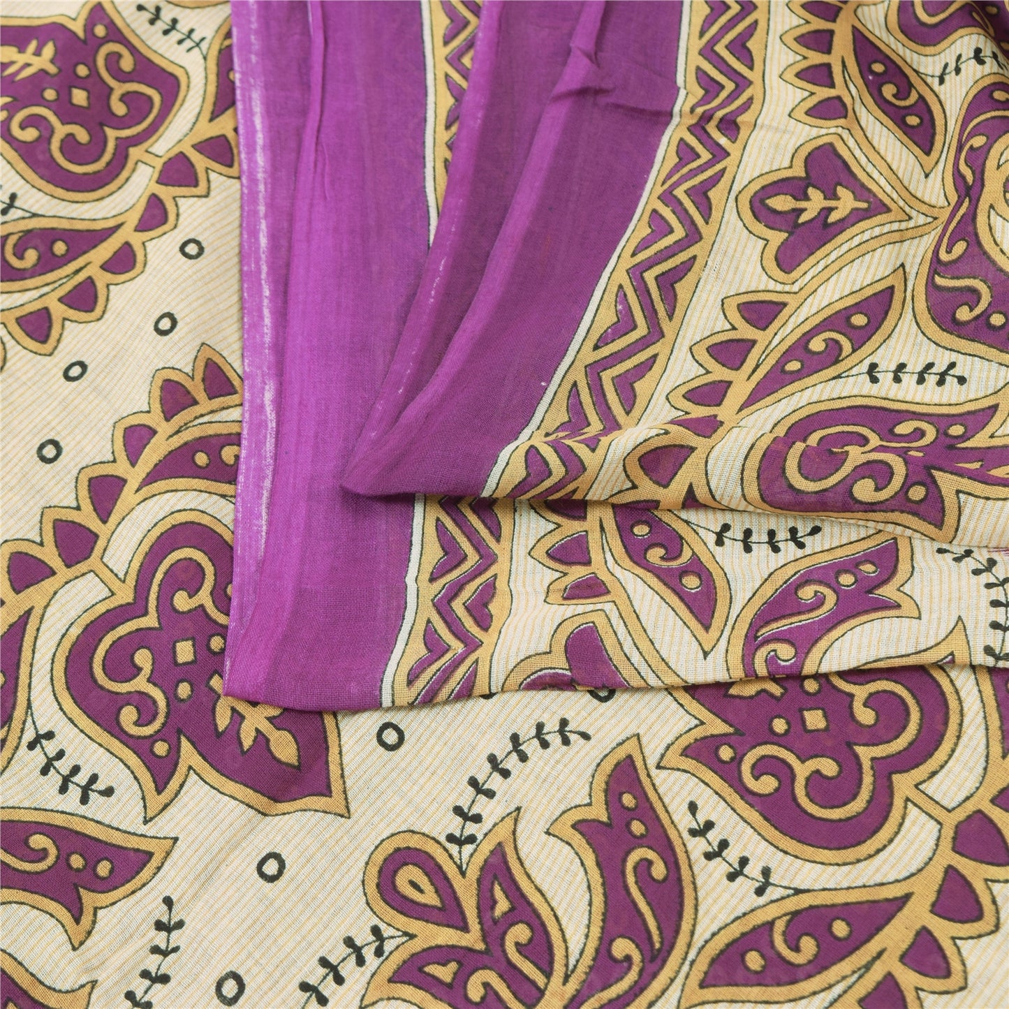 Sanskriti Vintage Sarees Purple Bandhani Print Pure Cotton Sari 5yd Craft Fabric