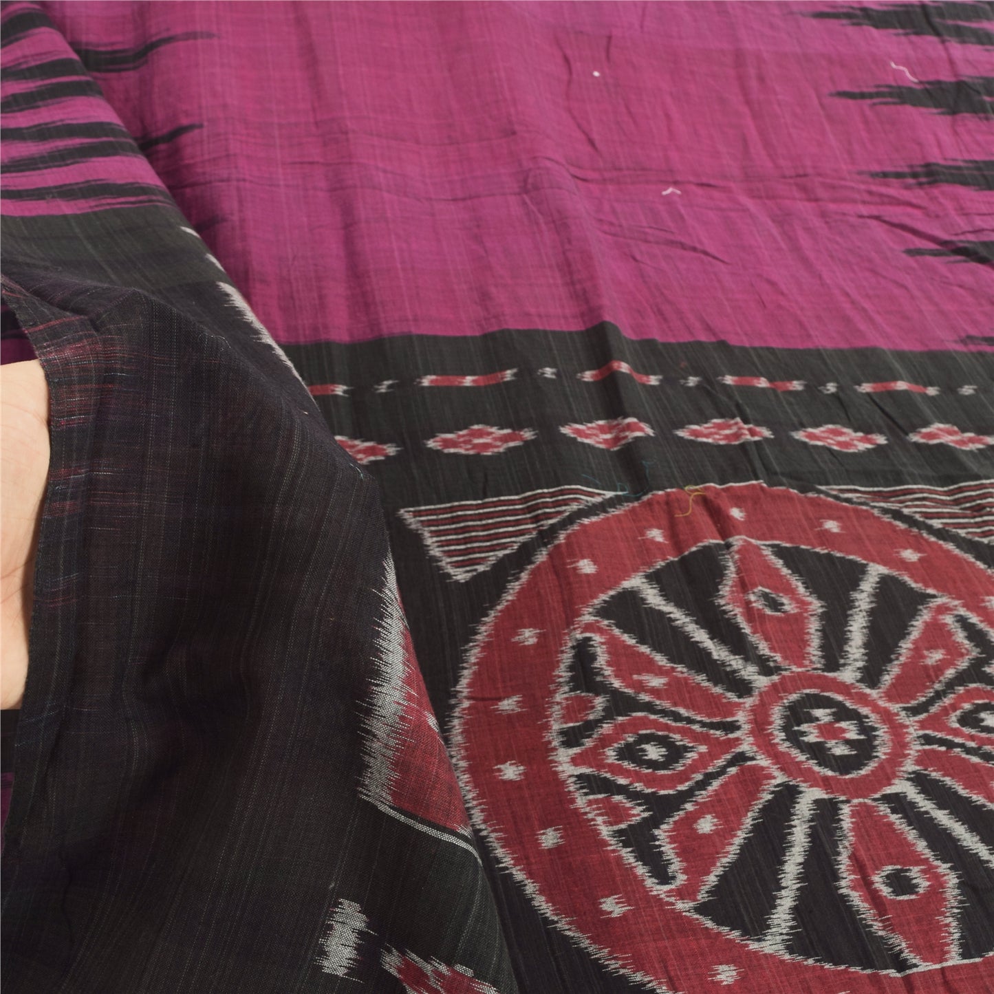 Sanskriti Vintage Sarees Odisha Purple Pure Cotton Ikat Hand Woven Sari Fabric