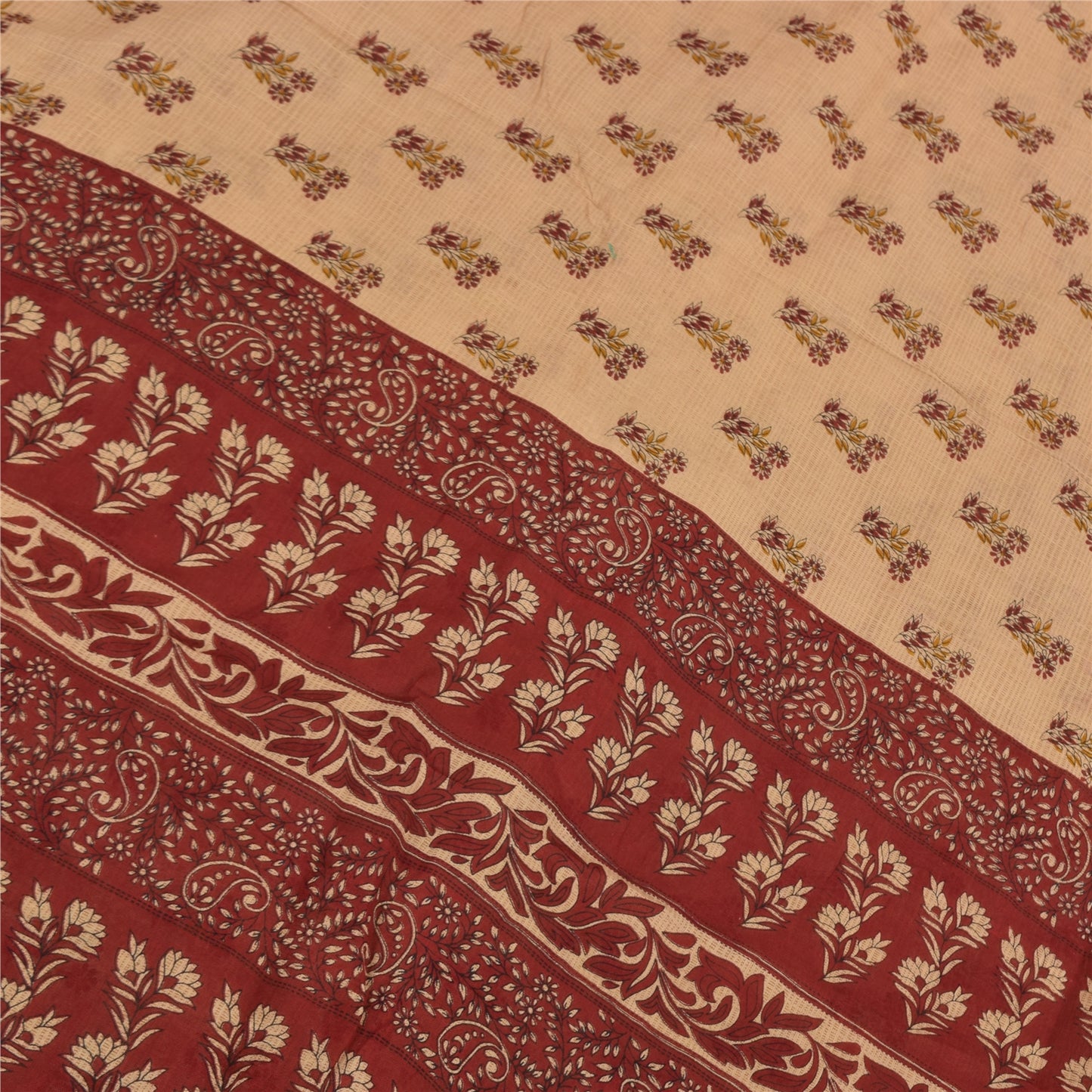 Sanskriti Vintage Sarees Peach/Red Pure Cotton Printed Sari Floral Craft Fabric