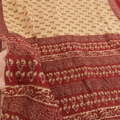 Sanskriti Vintage Sarees Peach/Red Pure Cotton Printed Sari Floral Craft Fabric