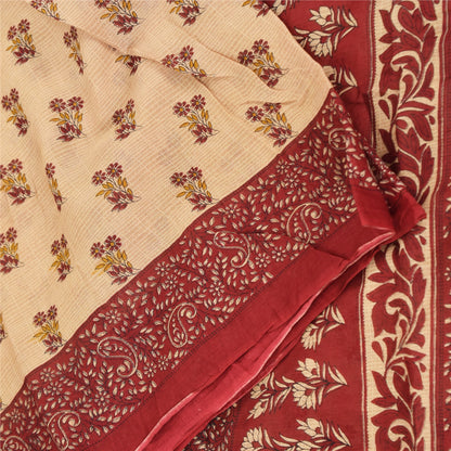 Sanskriti Vintage Sarees Peach/Red Pure Cotton Printed Sari Floral Craft Fabric