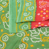 Sanskriti Vintage Sarees Red/Green Bandhani Pure Cotton Printed Sari 5yd Fabric