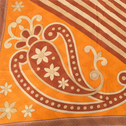 Sanskriti Vintage Sarees Brown 100% Pure Cotton Printed Sari 5yd Craft Fabric