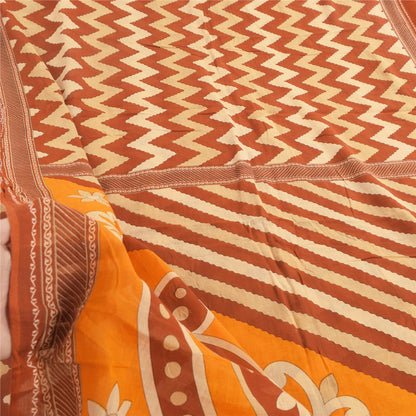 Sanskriti Vintage Sarees Brown 100% Pure Cotton Printed Sari 5yd Craft Fabric