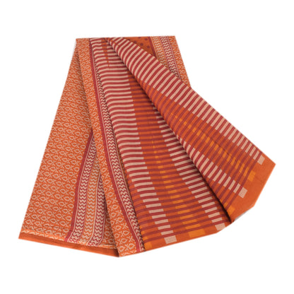 Sanskriti Vintage Sarees Indian Orange Pure Cotton Printed Sari 5yd Craft Fabric