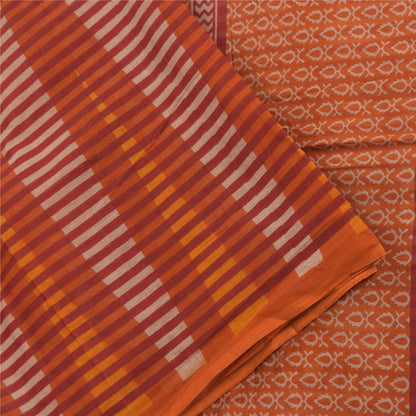 Sanskriti Vintage Sarees Indian Orange Pure Cotton Printed Sari 5yd Craft Fabric