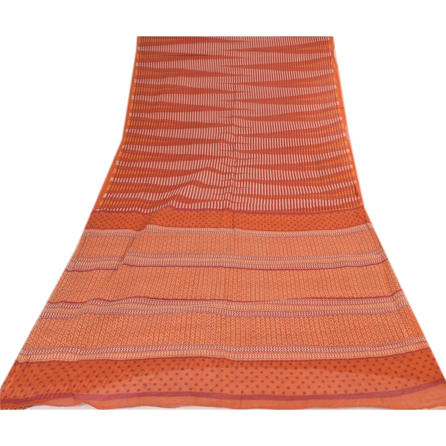 Sanskriti Vintage Sarees Indian Orange Pure Cotton Printed Sari 5yd Craft Fabric