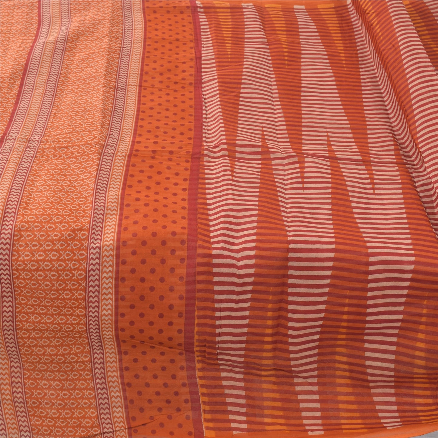 Sanskriti Vintage Sarees Indian Orange Pure Cotton Printed Sari 5yd Craft Fabric