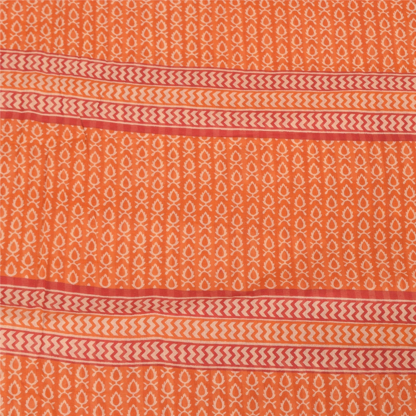 Sanskriti Vintage Sarees Indian Orange Pure Cotton Printed Sari 5yd Craft Fabric