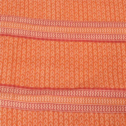 Sanskriti Vintage Sarees Indian Orange Pure Cotton Printed Sari 5yd Craft Fabric