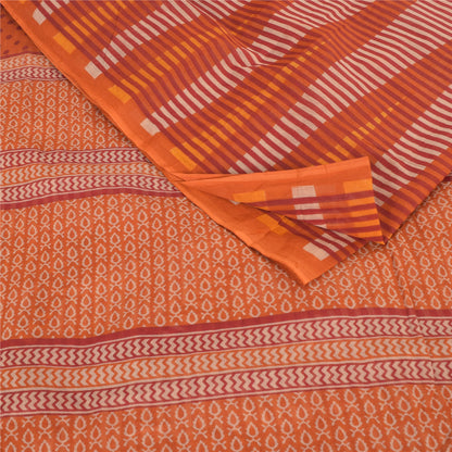 Sanskriti Vintage Sarees Indian Orange Pure Cotton Printed Sari 5yd Craft Fabric