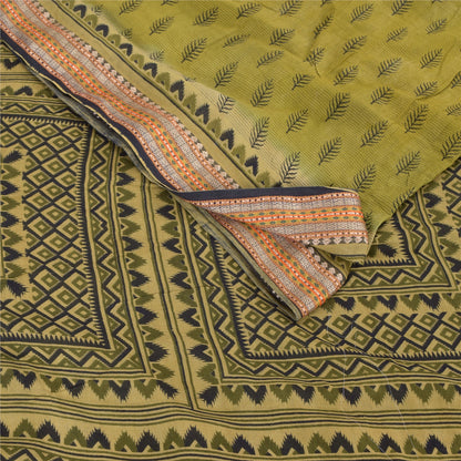 Sanskriti Vintage Sarees Green Indian Pure Cotton Printed Sari 5yd Craft Fabric