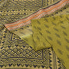 Sanskriti Vintage Sarees Green Indian Pure Cotton Printed Sari 5yd Craft Fabric