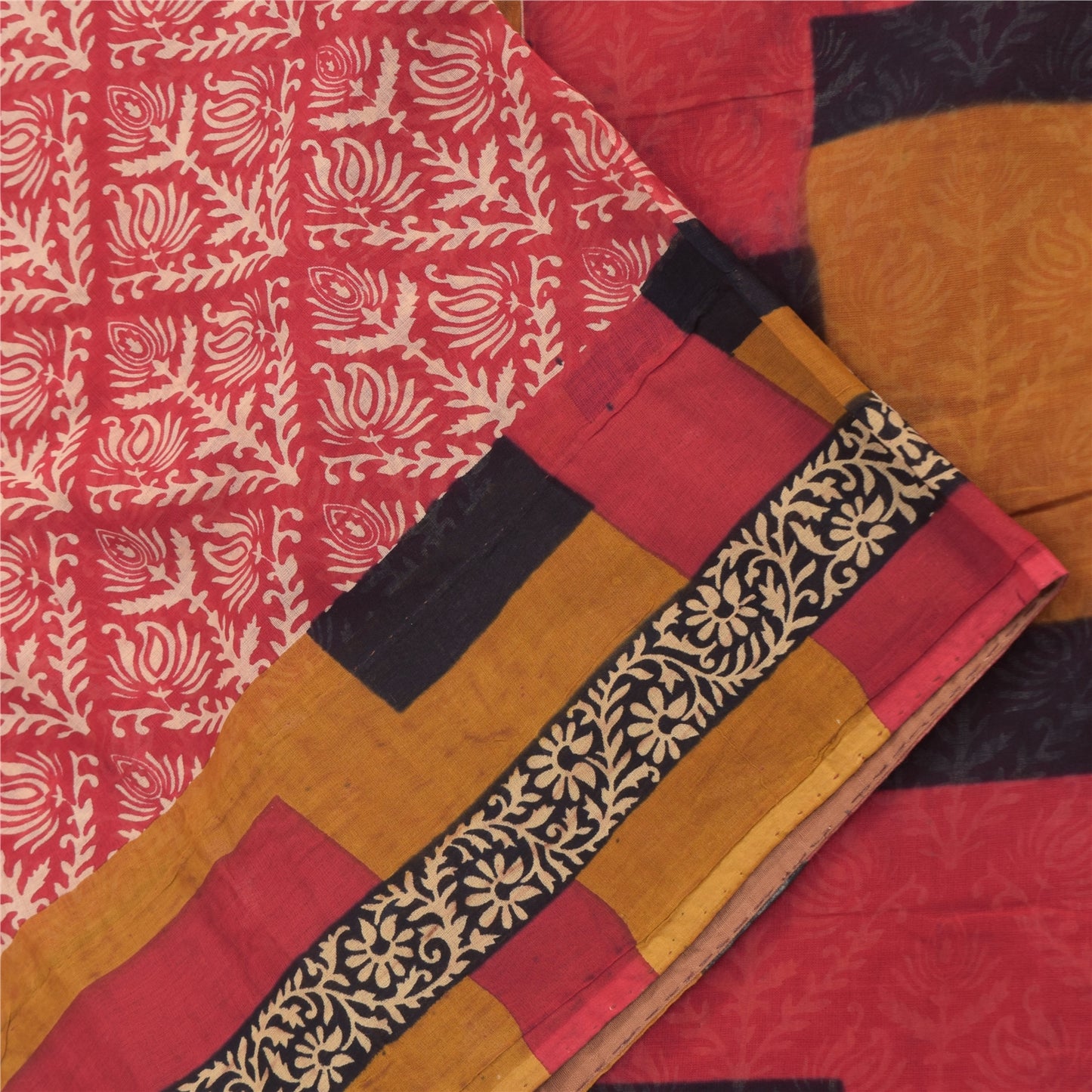 Sanskriti Vintage Sarees From India Red Pure Cotton Print Sari 5yd Craft Fabric