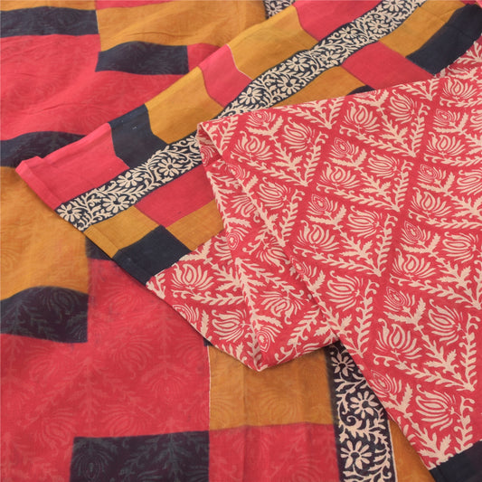 Sanskriti Vintage Sarees From India Red Pure Cotton Print Sari 5yd Craft Fabric