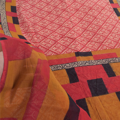 Sanskriti Vintage Sarees From India Red Pure Cotton Print Sari 5yd Craft Fabric