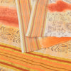 Sanskriti Vintage Sarees Cream/Orange Pure Cotton Printed Sari 5yd Craft Fabric