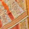 Sanskriti Vintage Sarees Cream/Orange Pure Cotton Printed Sari 5yd Craft Fabric