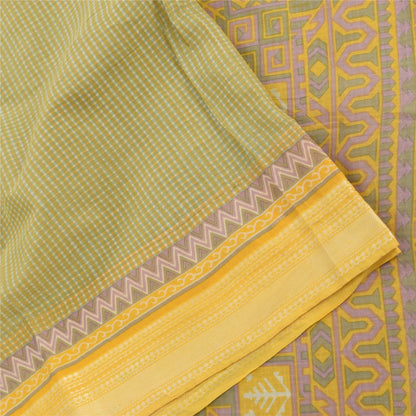 Sanskriti Vintage Sarees Indian Green Pure Cotton Printed Sari 5yd Craft Fabric