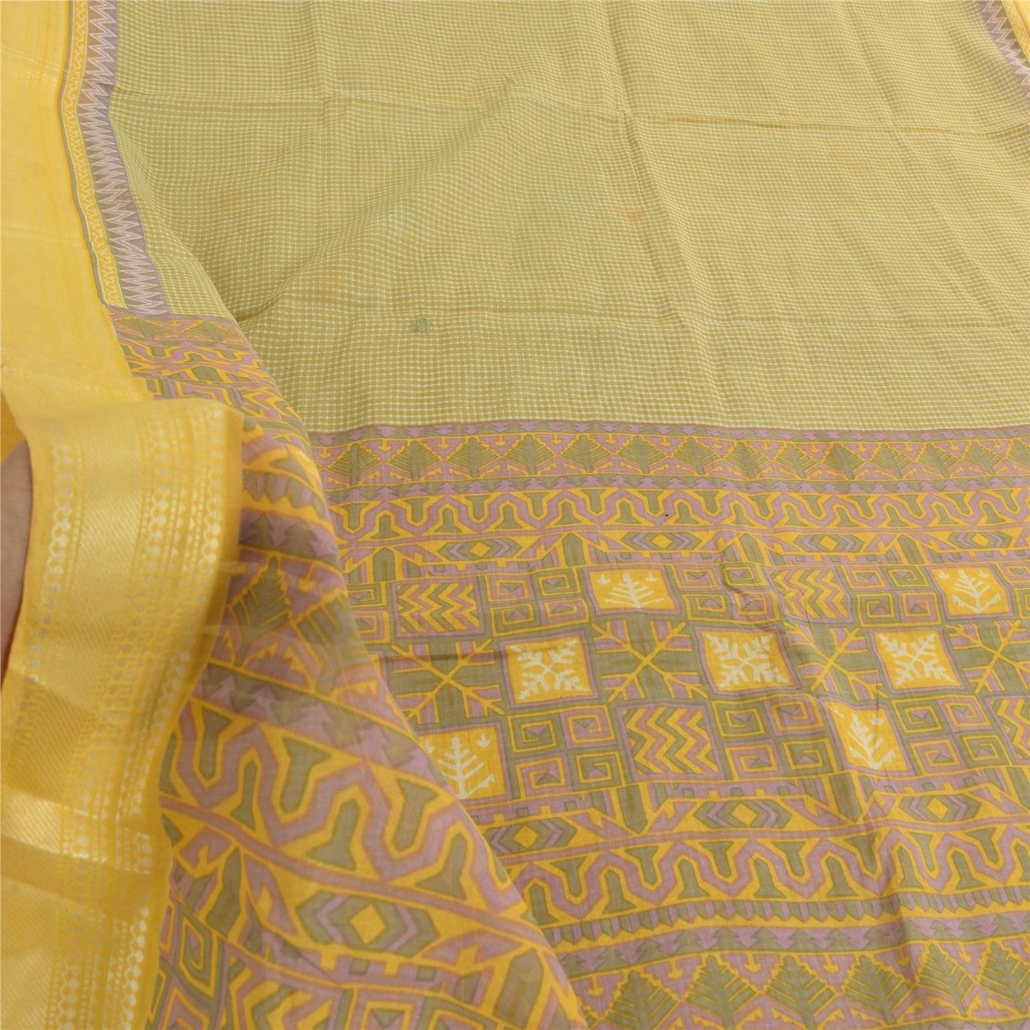 Sanskriti Vintage Sarees Indian Green Pure Cotton Printed Sari 5yd Craft Fabric