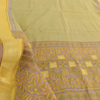 Sanskriti Vintage Sarees Indian Green Pure Cotton Printed Sari 5yd Craft Fabric