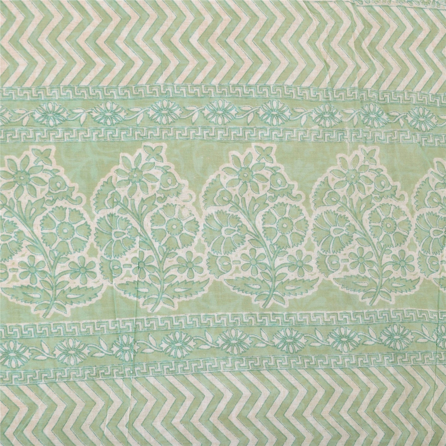 Sanskriti Vintage Sarees Peach/Green Pure Cotton Printed Sari 5yd Craft Fabric